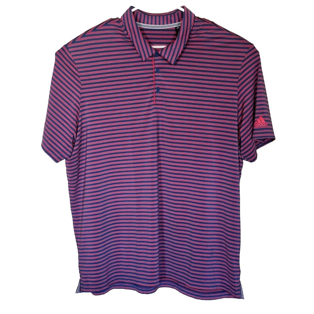 Adidas Men's 2XL Striped Polo Shirt Blue/Pink Short Sleeve Collared